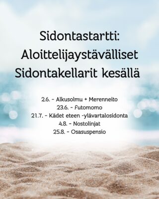 Sidontakellari – Sidontastartti
Moniosainen alkeiskurssi shibarin maailmaan.

Tuntuuko, että sidontaharrastus jää helposti parin alkeisillan jälkeen? Että opit single columnin ja merenneidon, mutta sitten jäät yksin, eikä rutiinia synny? Sidontastartti on juuri sinua varten. Olit sitten ihan aloittelija tai kaipaat rennosti kertausta ja tekemisen varmuutta.

Kurssin tavoite on, että saat toistoa ja rutiinia sitomiseen, opit toimivia ja käytännöllisiä sidontakuvioita, rakennat itseluottamusta ja omaa tyyliä, ja pääset tutustumaan sidontaan turvallisessa ja lempeässä ympäristössä, jossa ei tarvitse tietää tai osata mitään valmiiksi.

Tule yksin, parin kanssa tai ryhmässä – Sidontakellarit ovat avoimia kaikille kehoille ja sukupuolille. Opetukseen ei ole pakko osallistua – voit tulla myös vain katsomaan, fiilistelemään ja sitomaan omalla tahdilla. Mukaan tarvitset mukavat vaatteet, joissa on hyvä liikkua, juomapullon ja omat köydet, jos löytyy. Myös avoin mieli on hyvä pakata mukaan!

Hinta: 5 kertaa ennakkoon ostettuna 50€ / kertamaksu 15€

Lisätietoja ja ilmoittautuminen tapahtumat@unisex.fi

#unisex #unisextampere #sidontaa #shibari #köysisidonta