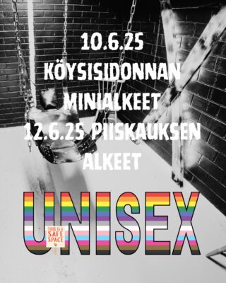 🪢 Köysisidonnan minialkeet 10.6.25
🔗 Piiskauksen alkeet 12.6.25

Tutustu shibariin ja piiskaukseen turvallisessa & rennossa ilmapiirissä!
LTBQA+ -yhteisölle ja sen ystäville suunnatut työpajat järjestetään kumpanakin iltana kolmessa osassa (klo 18:15, 19:15 & 20:15).

Ei aiempaa kokemusta? Ei hätää – avoin mieli riittää!

Nämä ovat osa @mansepride viikon tapahtumia. Ilmoittaudu: tapahtumat@unisex.fi. Ilmoita toivottu aloitusaika.

Tervetuloa oppimaan, kokeilemaan ja löytämään uusia tapoja ilmaista itseäsi!

#shibari #unisexfi #ltbqa #turvallisempitila #mansepride