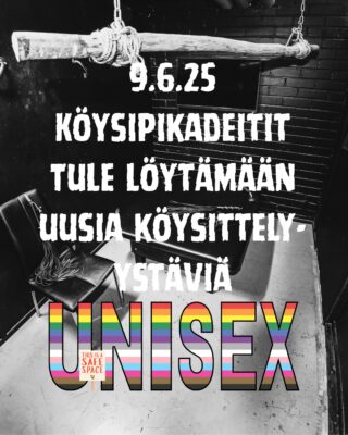 Uusien ystävien ja yhteisön löytäminen köysiharrastuksen parista voi olla haastavaa, ja uuden köysipartnerin löytäminen vieläkin vaikeampaa. Haluamme tarjota tilan, jossa kynnys tutustua uusiin ihmisiin on mahdollisimman matala. Tämä tapahtuma tarjoaa rennon ja turvallisen tilan uusien tuttavuuksien ja mahdollisten köysikumppaneiden löytämiseen.

Tämä on osa @mansepride viikon tapahtumia. Tapahtuma on avoin kaikille sukupuolille ja kokemustasoille. Et tarvitse aiempaa kokemusta köysistä. 
Tärkeintä on avoin mieli ja halu kohdata uusia ihmisiä. Tapahtuma on K18 ja maksuton.

Järjestämme maanantaina 9.6.25 kolme kertaa Köysipikadeitit. Tapahtuma toteutetaan walk in-periaatteella ja jokaiseen aloitukseen mahtuu 20 henkilöä. Aloitukset klo 16:30, 18:30 ja 20:30. Avaamme Unisexin ovet klo 15:30. Mikäli paikkoja on vapaana, voit osallistua useampaankin aloitukseen.

Tule mukaan löytämään yhteisöä, uusia ystäviä ja ehkä juuri sinulle sopiva köysikumppani

#unisex #unisextampere #mansepride #sidontaa #shibari #köysitttelyä